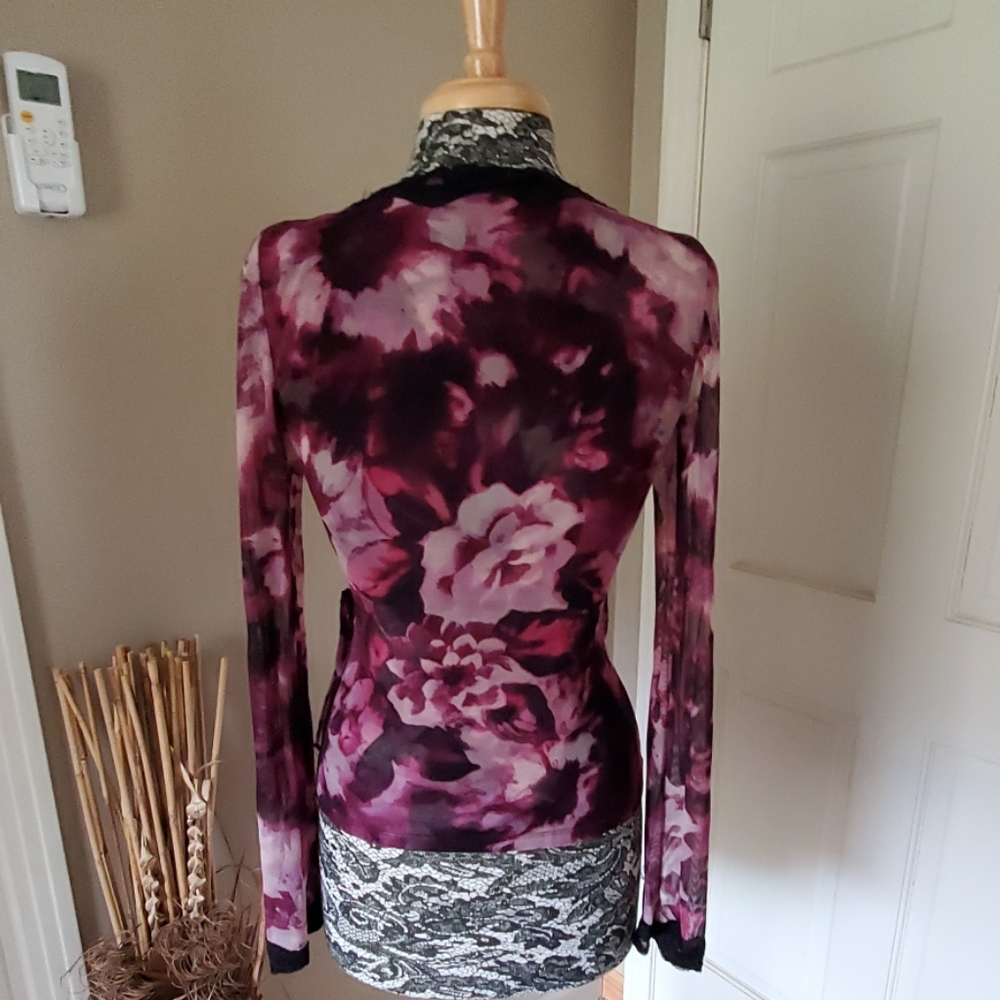 INC mock wrap top with sheer sleeves, size S - Picture 5 of 8